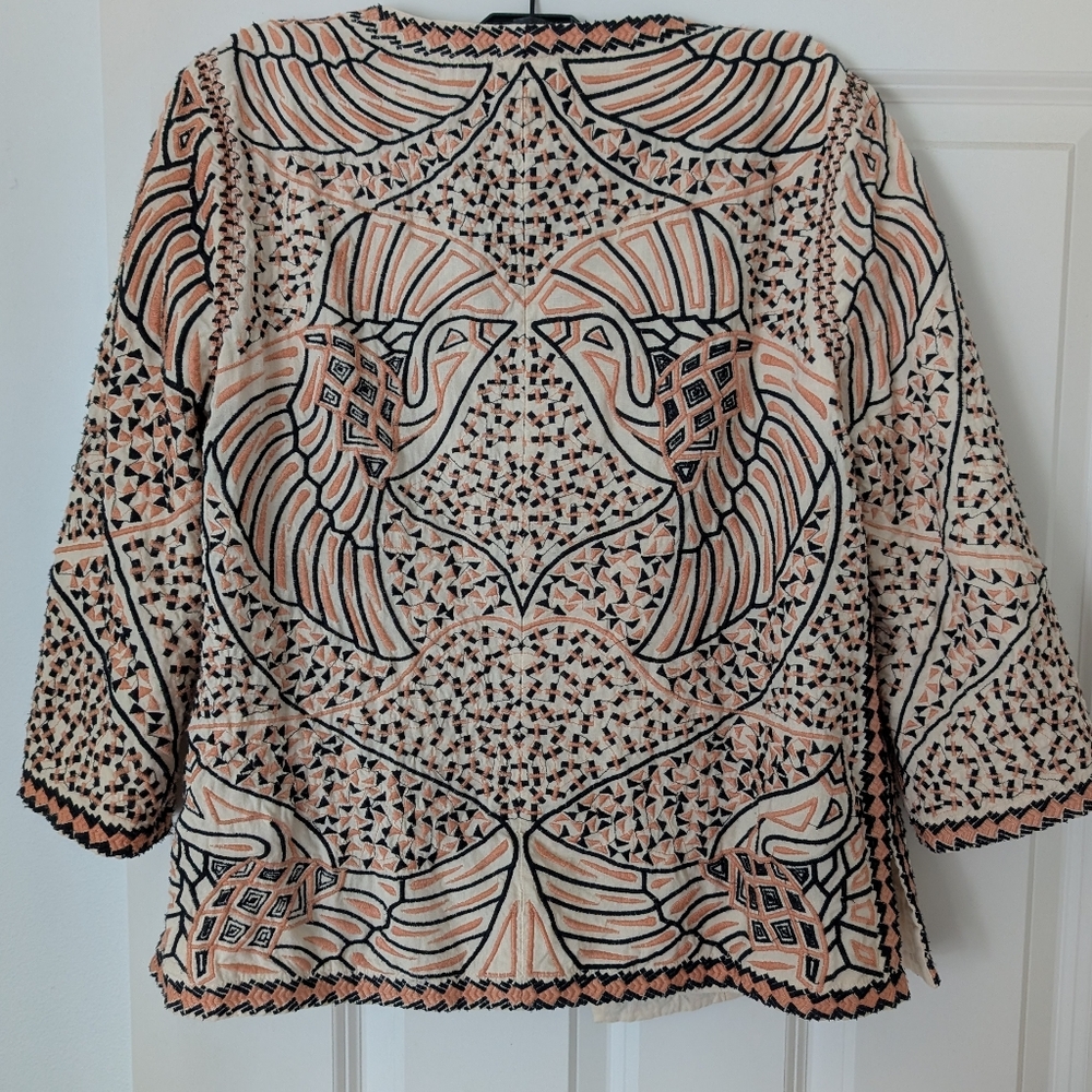 Zara Trafaluc Embroidered Jacket In Peach Cream and Black, Size M - Picture 5 of 8
